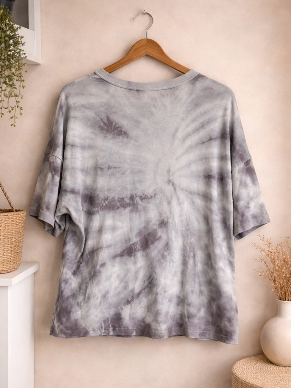 Anthropologie Maronie Tie Dye Tee Gray Knit Shirt Medium USA Made Cotton Modal - Picture 3 of 6